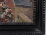 an oil painting of a vase of flowers in a black frame