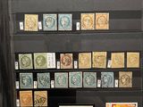 de nombreux timbres exposés dans une vitrine
