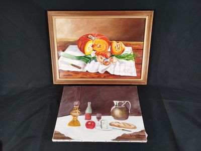 une photo d'un tableau représentant une nature morte posée sur une table