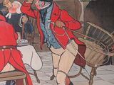 a painting of a man in a red coat talking to a man in a red coat