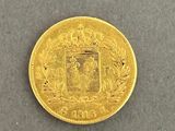 a close up of a gold coin on a gray surface