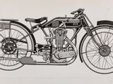 dessin d'une vieille moto sur fond noir et blanc