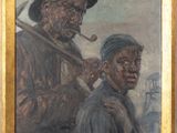 une peinture à l'huile représentant deux hommes debout l'un à côté de l'autre