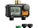 un gros plan d'un compteur d'eau numérique muni d'un tuyau vert
