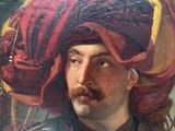 painting of a man in a turban with a mustache and a moustache