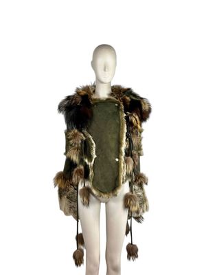 a mannequin dressed in a fur and leather outfit