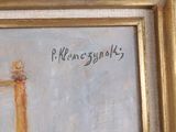 an image of a painting of a street sign in a gold frame
