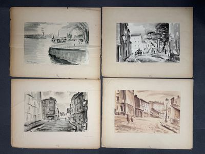 Georges RAULT (1897-1977): 4 lavis des années 1920 Paysages,…