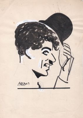 drawing of a man with a top hat talking on a cell phone