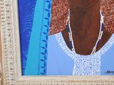 a painting of a woman with a necklace on her neck