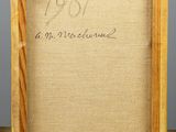 an old picture of a wooden frame with a piece of paper on it