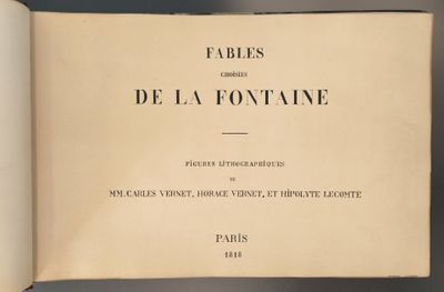 un livre ouvert portant le titre « Fables de La Fontaine », écrit en français