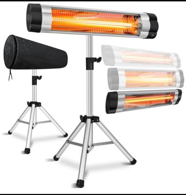 a pair of portable heaters sitting on top of a tripod