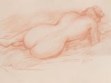 l'image d'un dessin représentant une femme nue allongée sur un lit