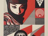 a poster of a woman wearing a scarf and a scarf over her head