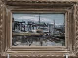 a picture of a painting of boats in a harbor