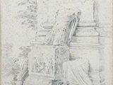 a drawing of a woman sitting at a table with a bird on it