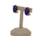 a close up of a pair of earrings on a stand
