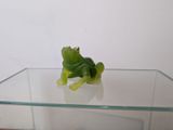 une grenouille verte assise sur une table en verre
