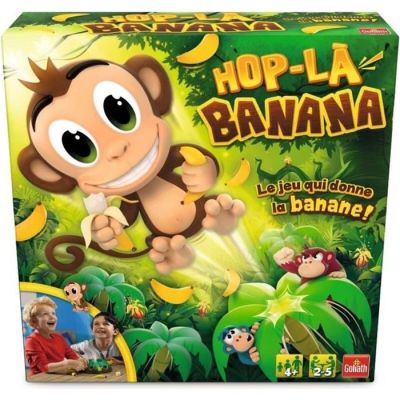 une boîte de jeu sur laquelle figurent un singe et des bananes