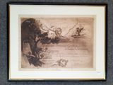 an old picture of a drawing of a man in a boat