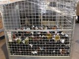 a cart with many bottles of wine in it in a warehouse