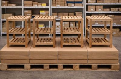 Lot de 60 étagères. Trois niveaux en bois, hauteur 70 cm en carton ave - Photo 1