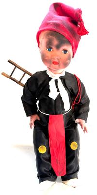 Poupée ramoneur - Poupée en plastique dur, yeux dormeurs, bouche peint