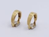 a pair of gold hoop earrings on a white background