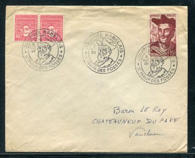 an old envelope with two stamps and a stamp with a picture of a man on it
