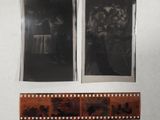two old black and white photos of a man and a woman in front of a window