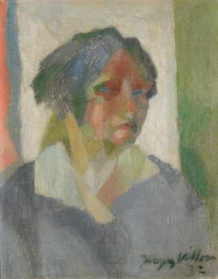 an image of a painting of a woman in a blue dress