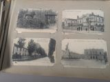 several black and white photos of old buildings in a book