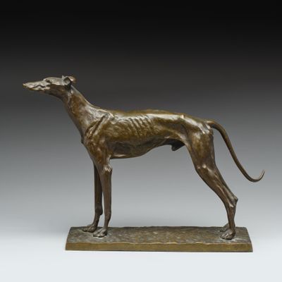 ÉCOLE du XIXème Lévrier à l'arrêt Sujet en bronze patiné. - Photo 1