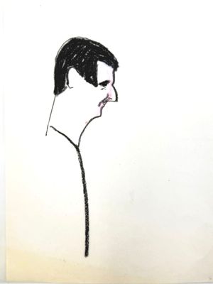 le dessin d'un homme moustachu sur une feuille de papier