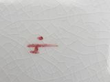 a white plate with a red design on it