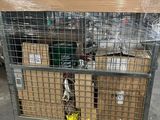a cart with several boxes on it in a warehouse