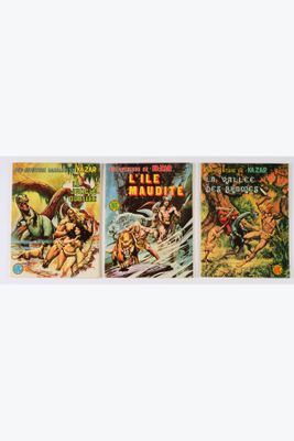 un lot de trois bandes dessinées vintage sur fond blanc