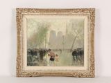 an image of a painting of people walking in the rain
