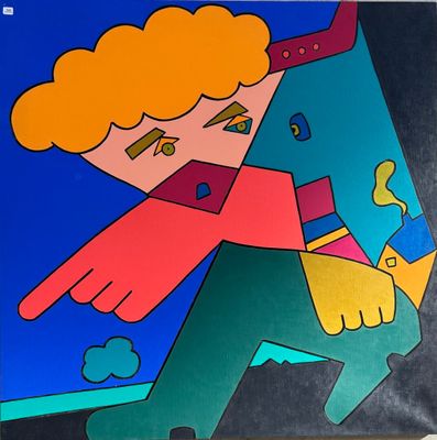 a picture of a painting of a man holding a fish
