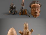 deux images d'une collection d'objets d'art africain sur fond gris