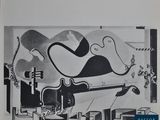 une image représentant un dessin en noir et blanc d'un éléphant avec une guitare