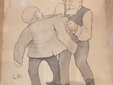 a drawing of a man holding another man ' s back