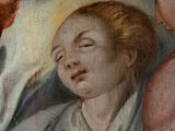 an image of a painting of a woman laying in bed with her eyes closed