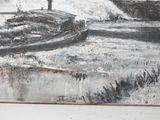 a painting of a man standing on a boat in the water