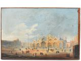 un tableau représentant un tableau d'une ville où des gens se promènent