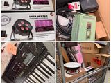 many different pictures of a musical keyboard in a store