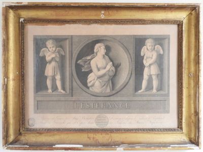 an old picture of a picture of a man and a woman with angels