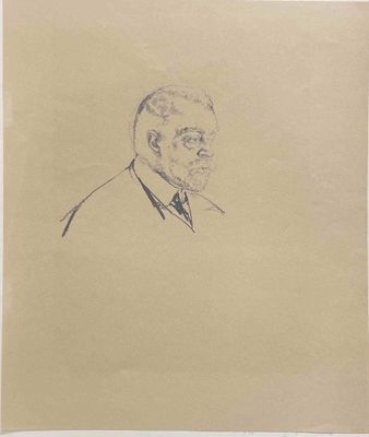 dessin représentant un homme en costume-cravate, portant la barbe