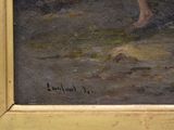 a painting of a dog and a cat in a field